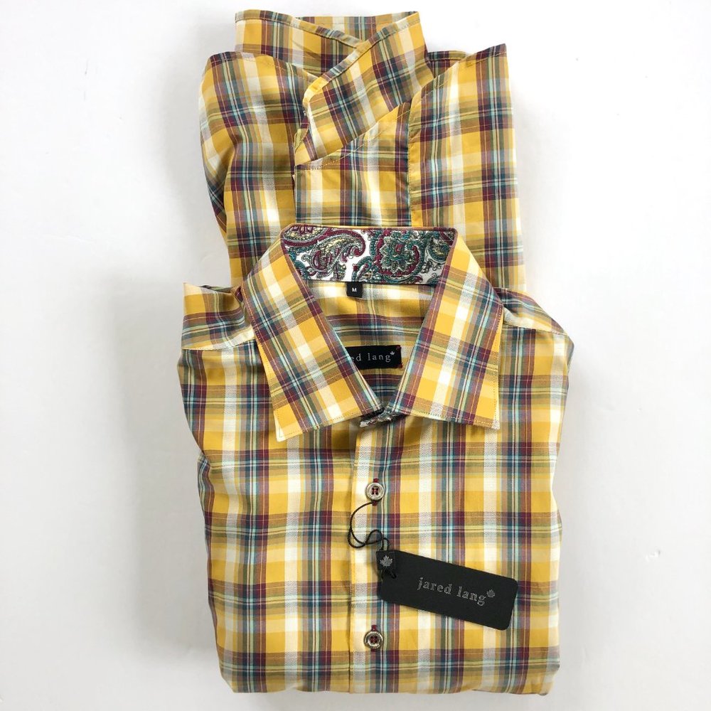 Jared Lang Gold Plaid Button Down Shirt NWT